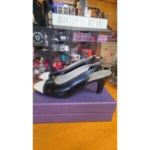 Chanel Black & Cream Studded Slingback Heels w/COA